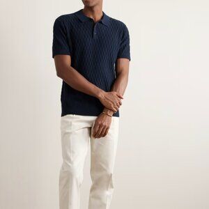 (MSRP $150) Club Monaco Navy Cotton Polo Shirt - Diamond Stitch - Men's Medium